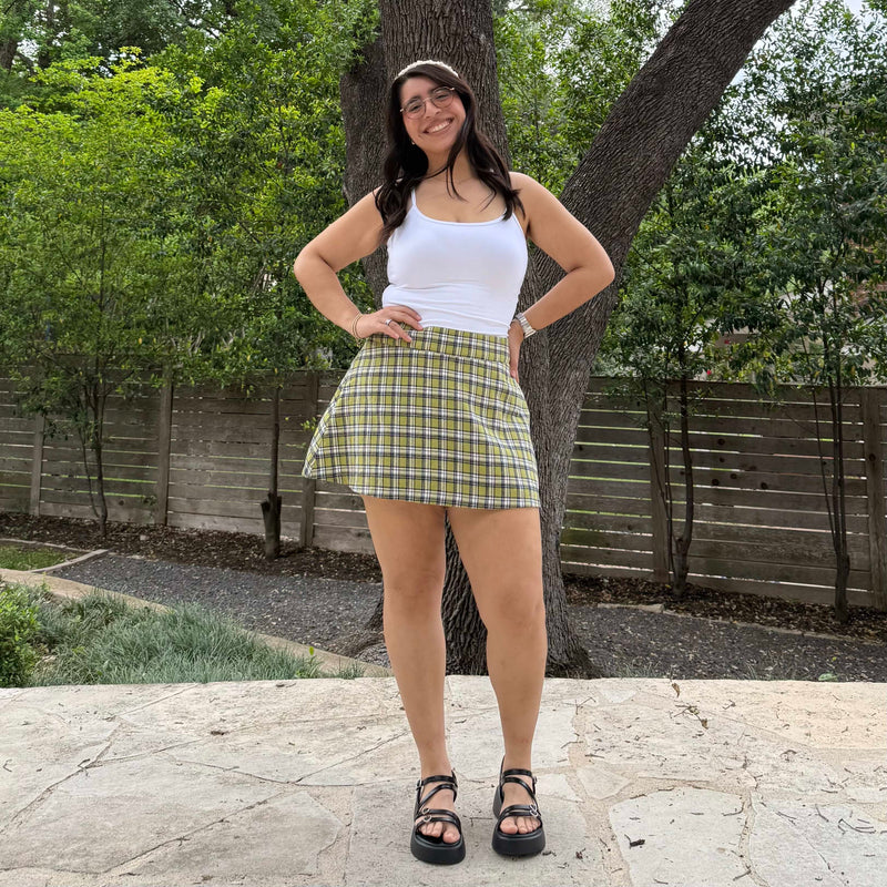 Christina Mini Skirt - Green Plaid *Clearance Sale*