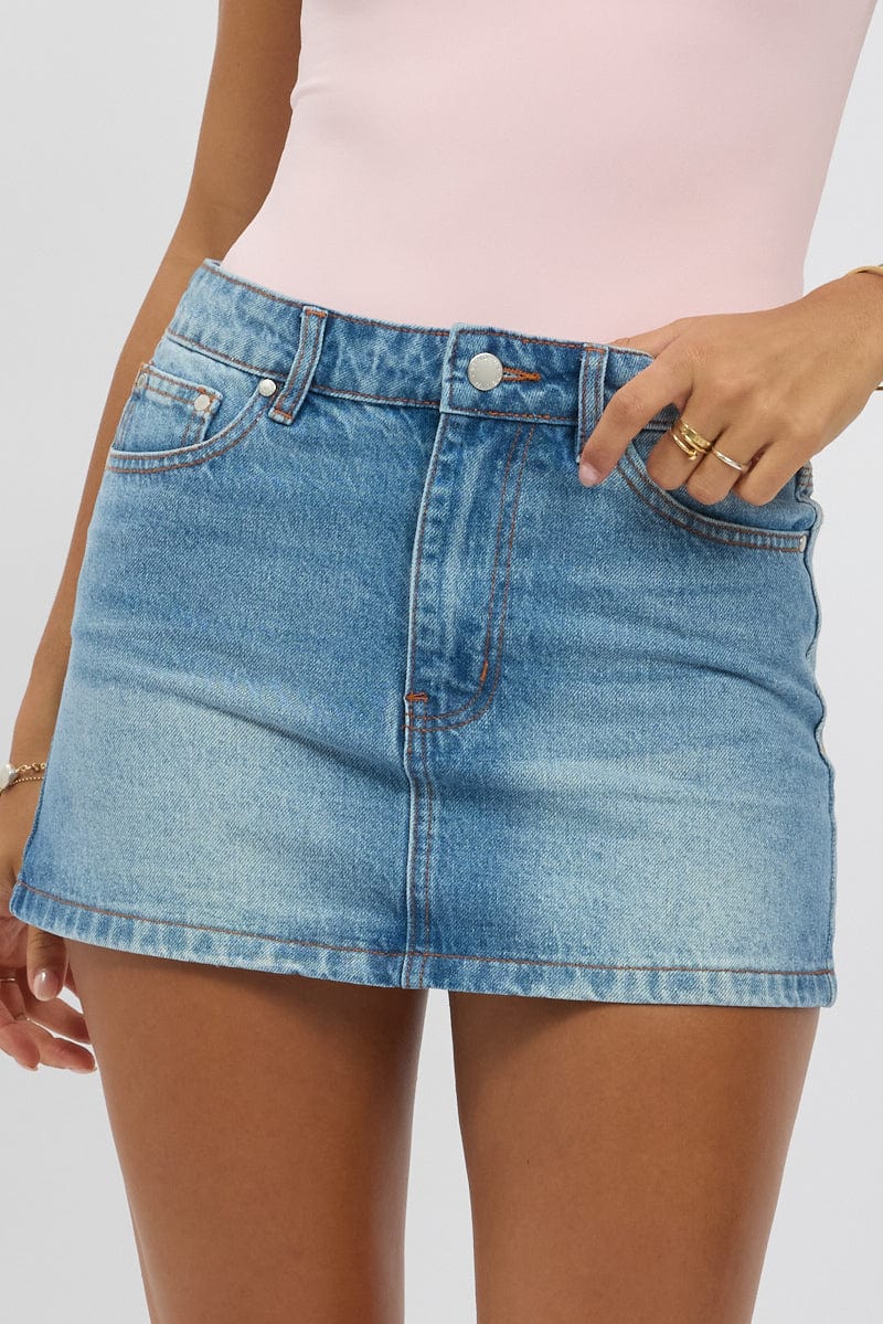Denim Mini Skirt Mid Rise Regular Fit