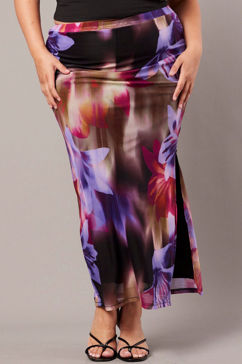 Multi Abstract Mesh Bodycon Skirt