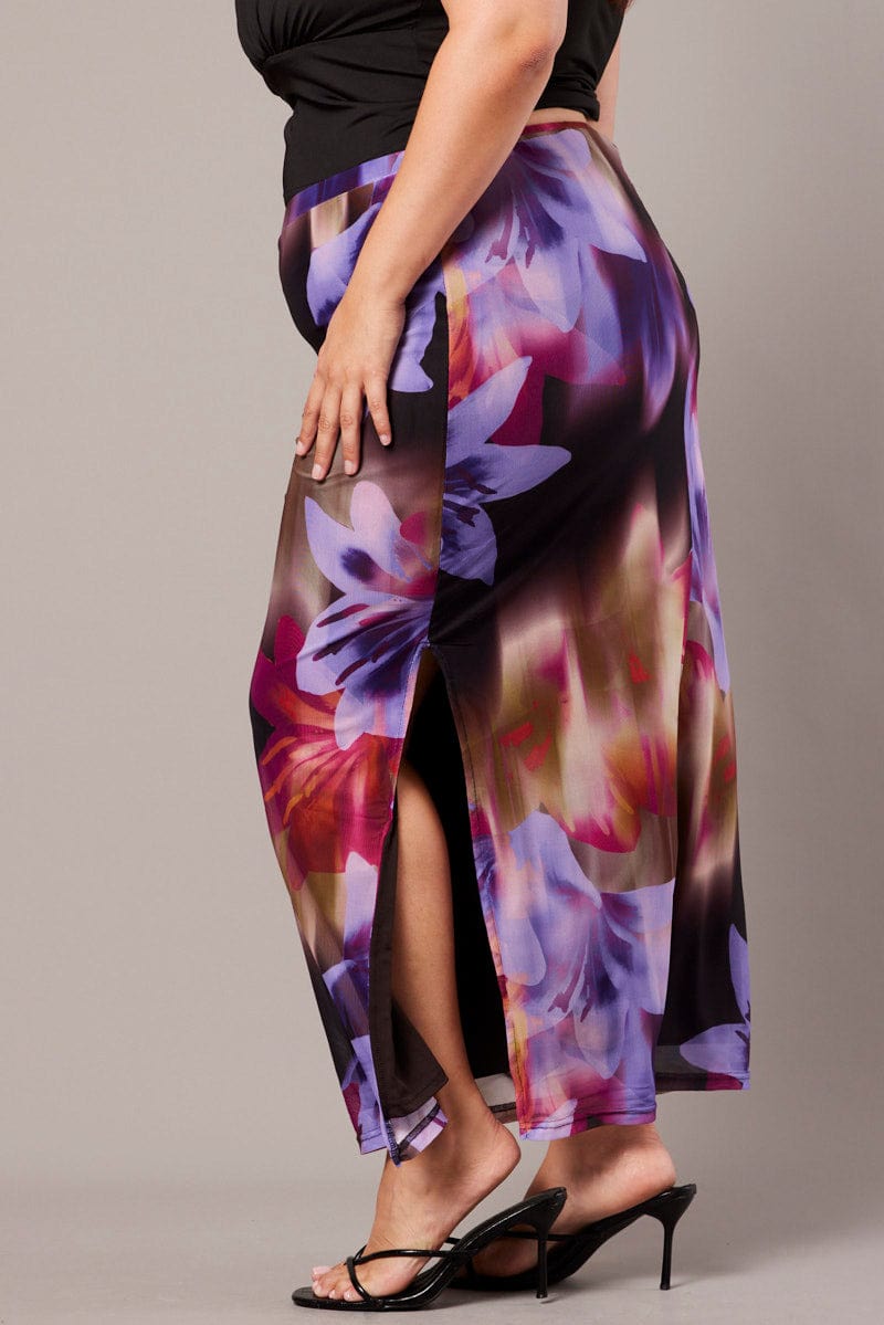 Multi Abstract Mesh Bodycon Skirt