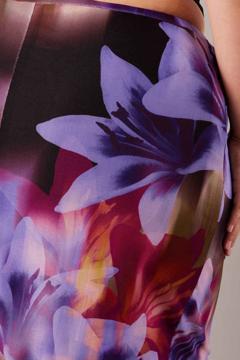 Multi Abstract Mesh Bodycon Skirt