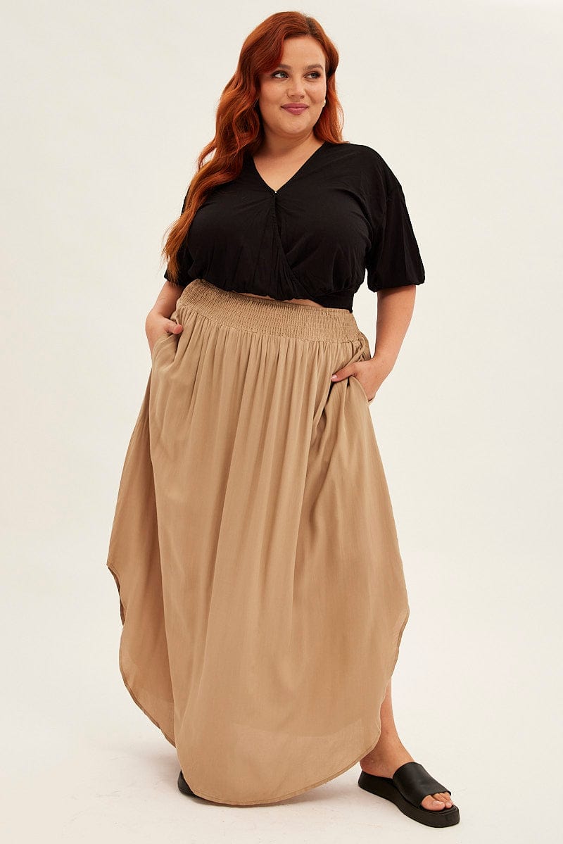 Green Maxi Skirt Shirred Waist