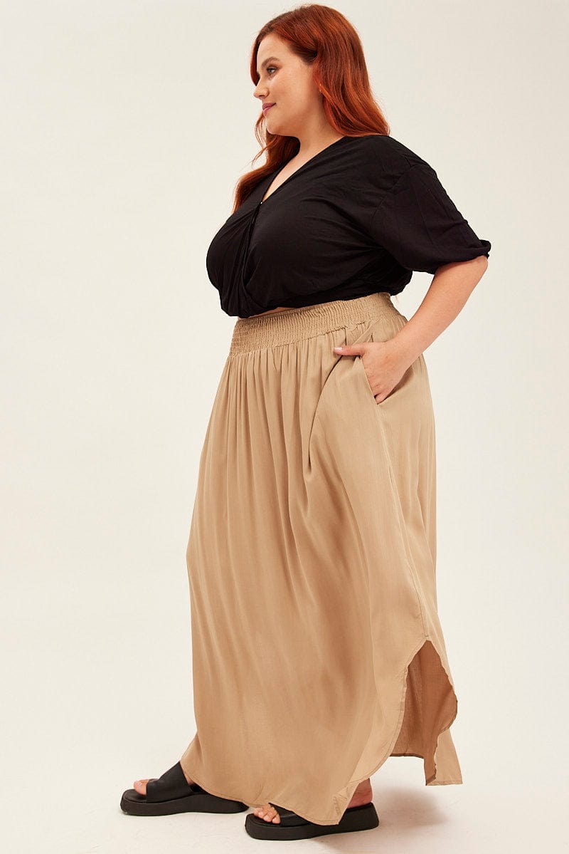 Green Maxi Skirt Shirred Waist