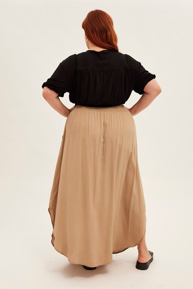 Green Maxi Skirt Shirred Waist