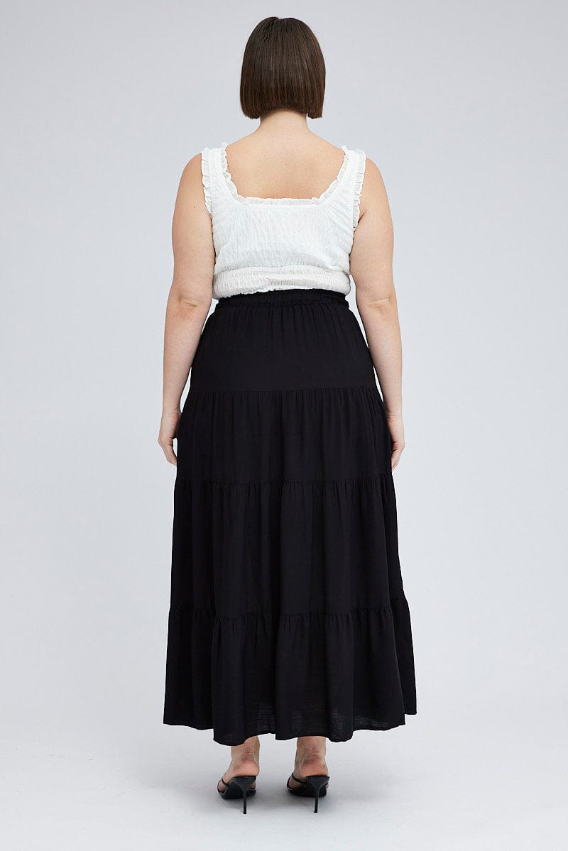 Black Maxi Skirt Tie Elastic Waist Textured