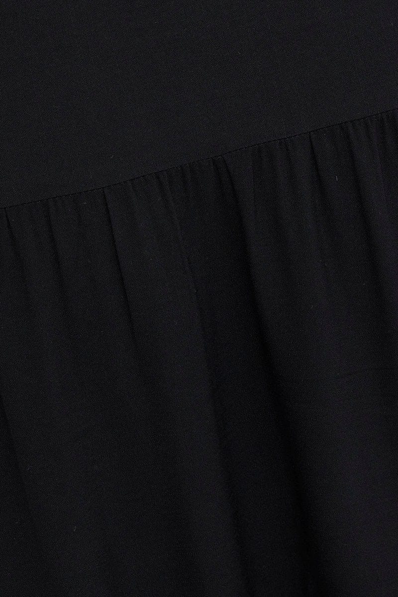 Black Maxi Skirt Tie Elastic Waist Textured