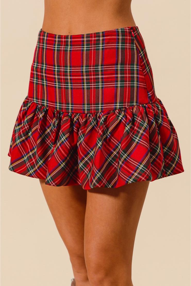 Santa Baby Plaid Ruffle Mini Skirt