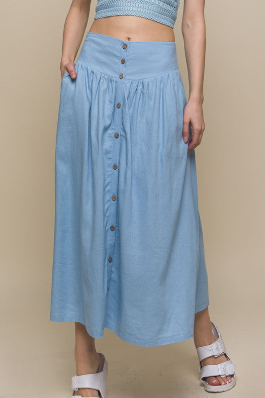 Mattie Chambray Button Front Skirt