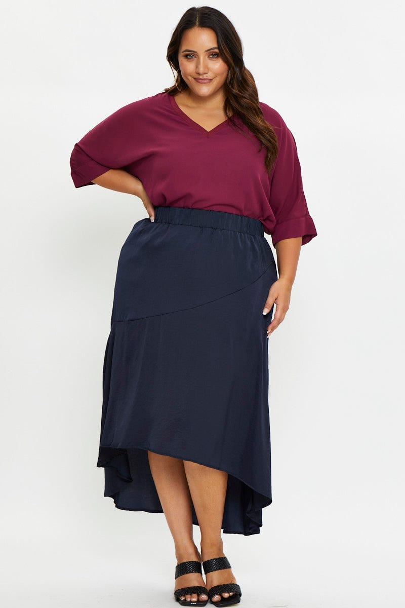 Blue Midi Satin Skirt