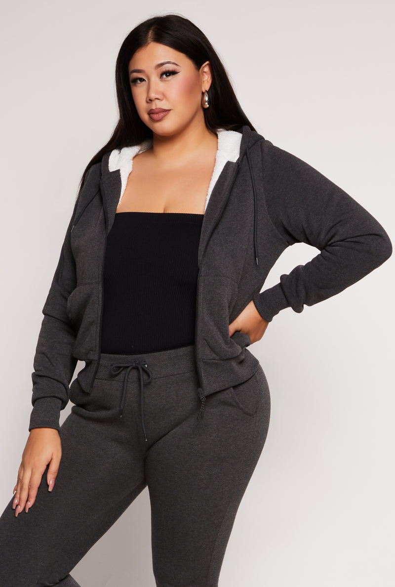 Plus Size Sherpa Lined Zip Front Hoodie
