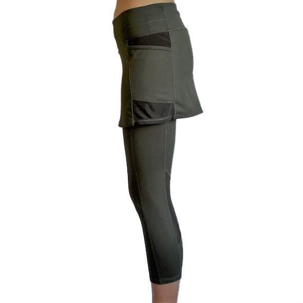 Olive Mid-Calf Mesh Skirted Leggings with Pockets
