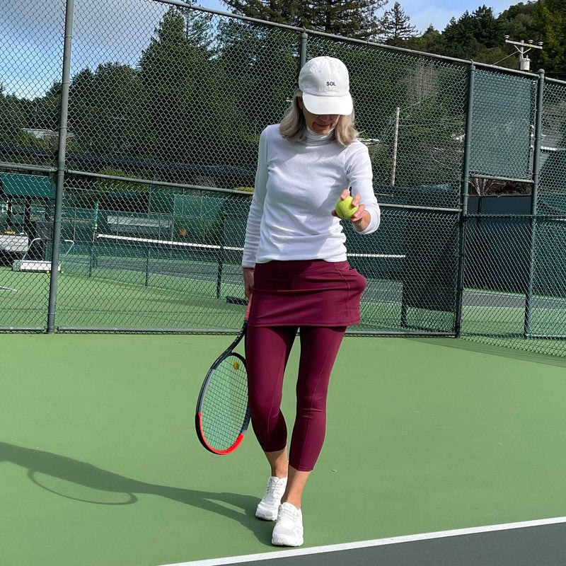 Cranberry Red 7/8th's Ankle Length Skirted Leggings with Pockets