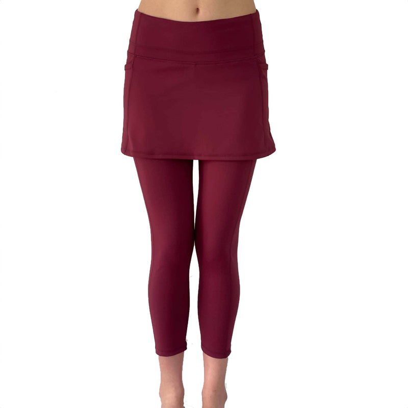 Cranberry Red 7/8th's Ankle Length Skirted Leggings with Pockets