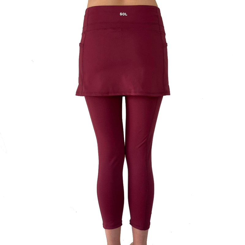 Cranberry Red 7/8th's Ankle Length Skirted Leggings with Pockets