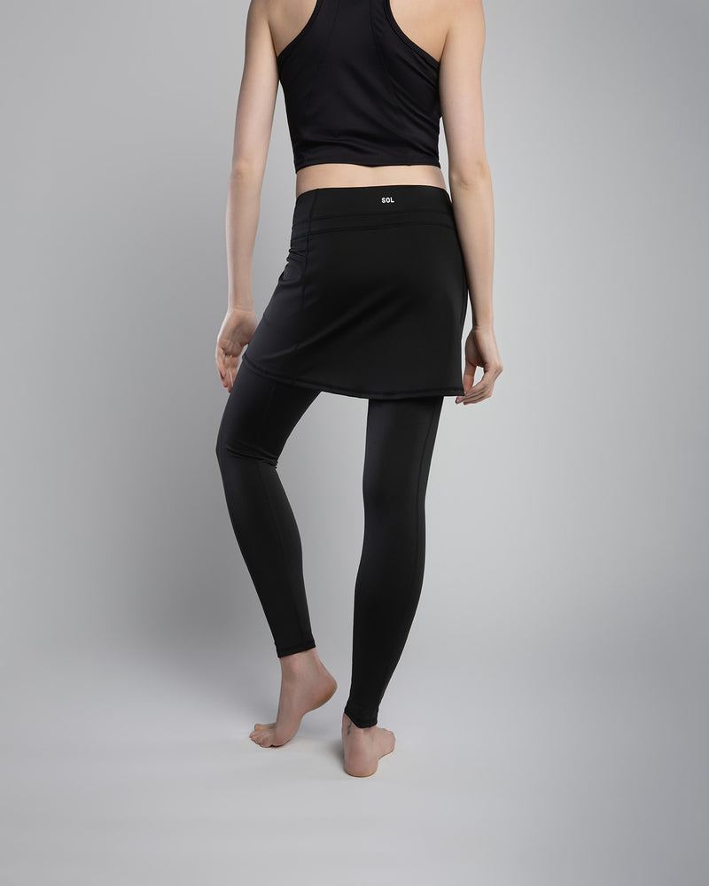 Black Ankle Length Skirted Leggings with Pockets