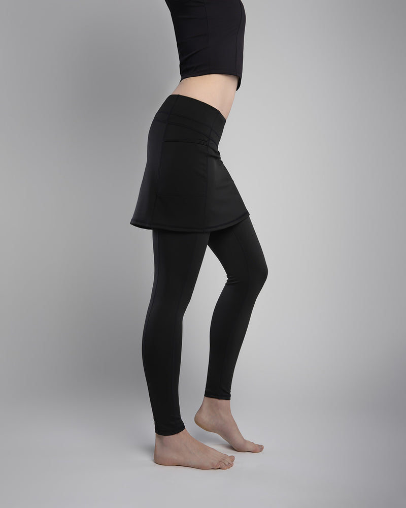 Black Ankle Length Skirted Leggings with Pockets