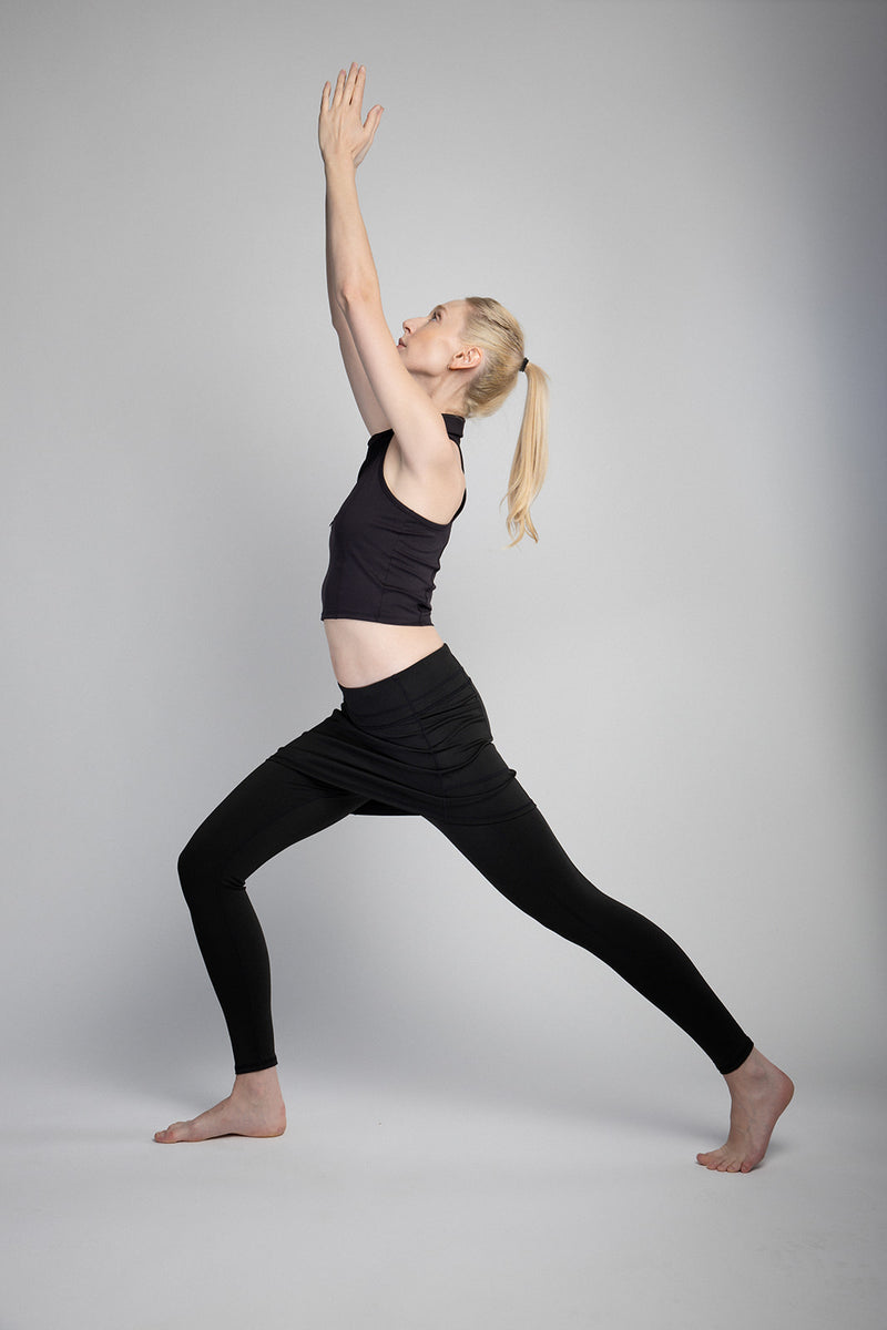Black Ankle Length Skirted Leggings with Pockets