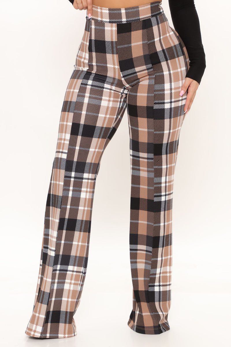 Victoria High Waisted Dress Pant Plaid - Taupe/combo