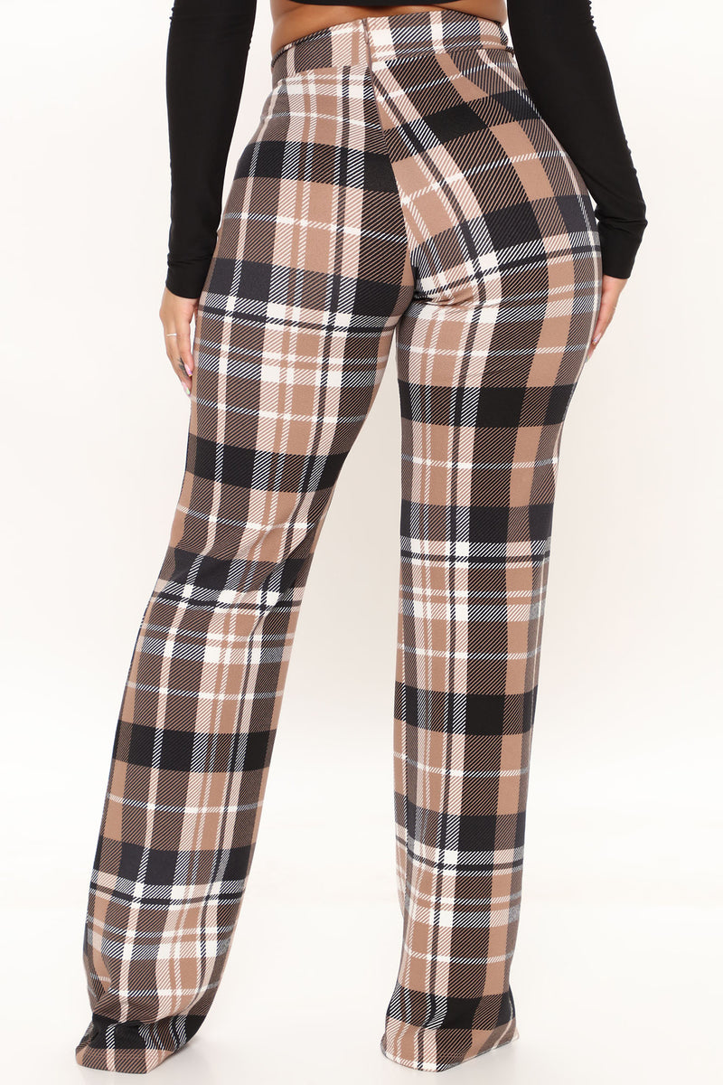 Victoria High Waisted Dress Pant Plaid - Taupe/combo