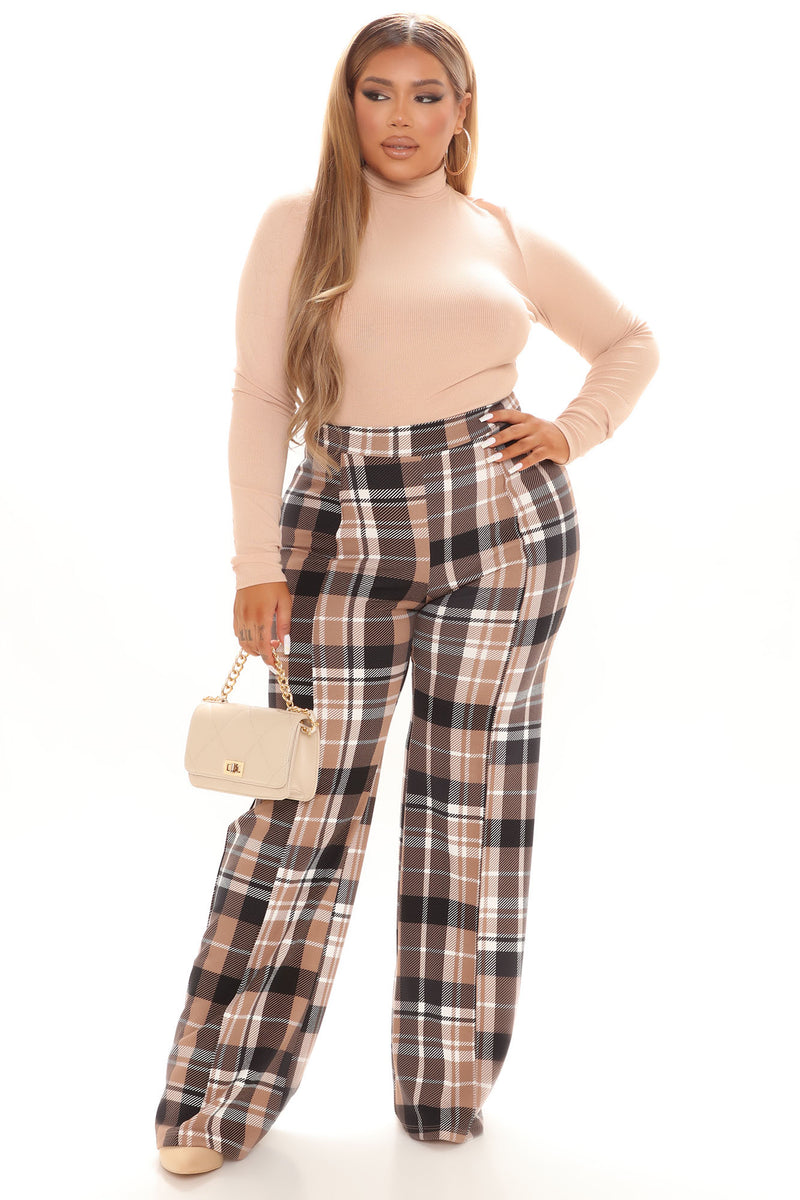 Victoria High Waisted Dress Pant Plaid - Taupe/combo