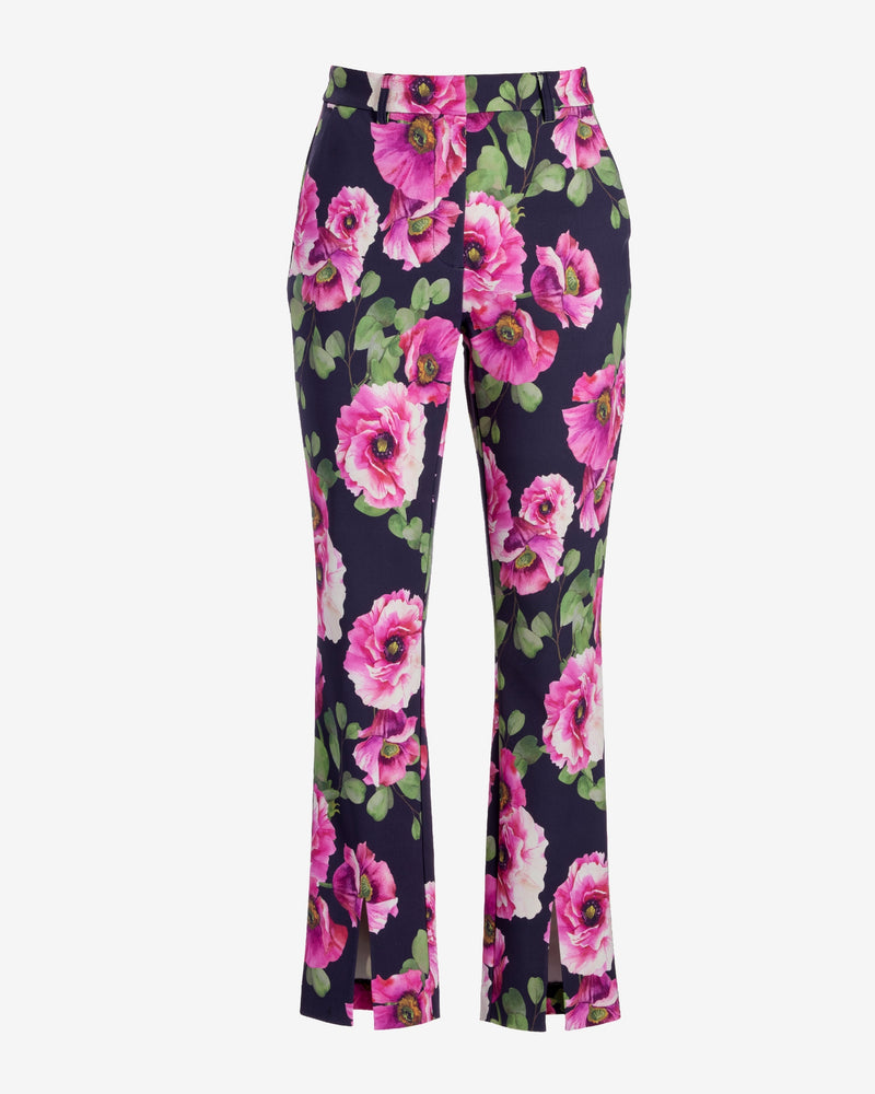 Newport Modern Slim Straight Leg Slit Front Print Trouser Pant Proper Poppies