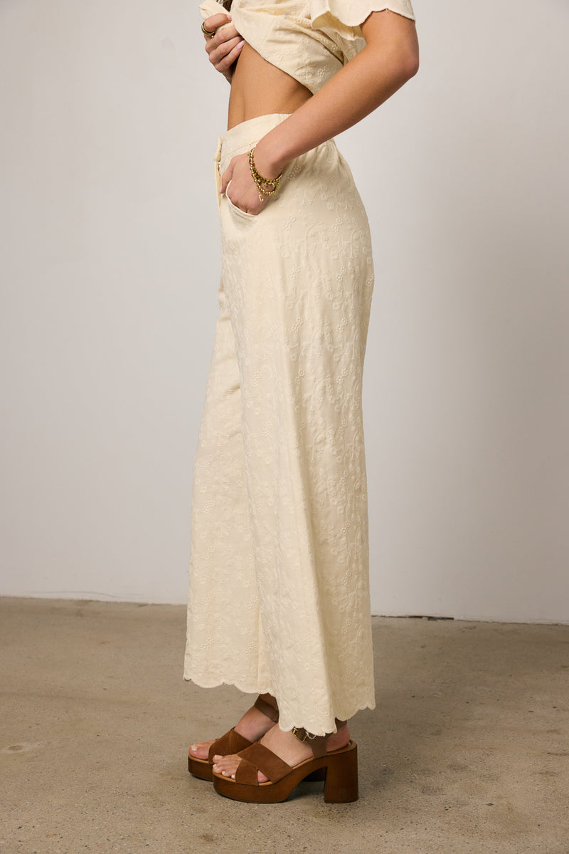 Perrie Floral Wide Leg Pants in Cream - FINAL SALE