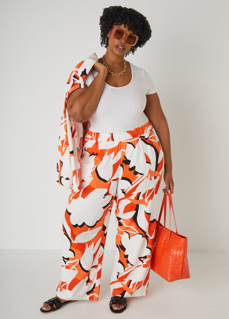 Floral Linen Blend Pants