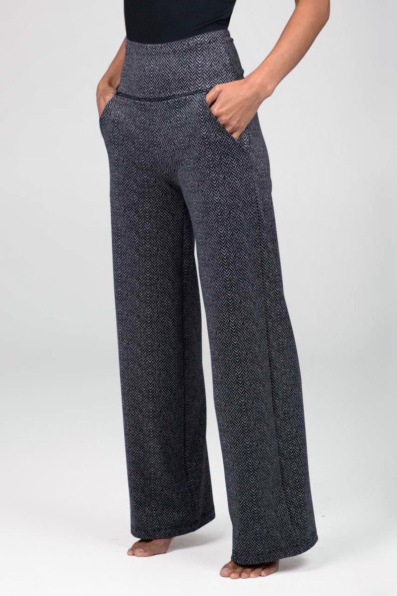 HIGH WAIST WIDE LEG PANT: HERRINGBONE