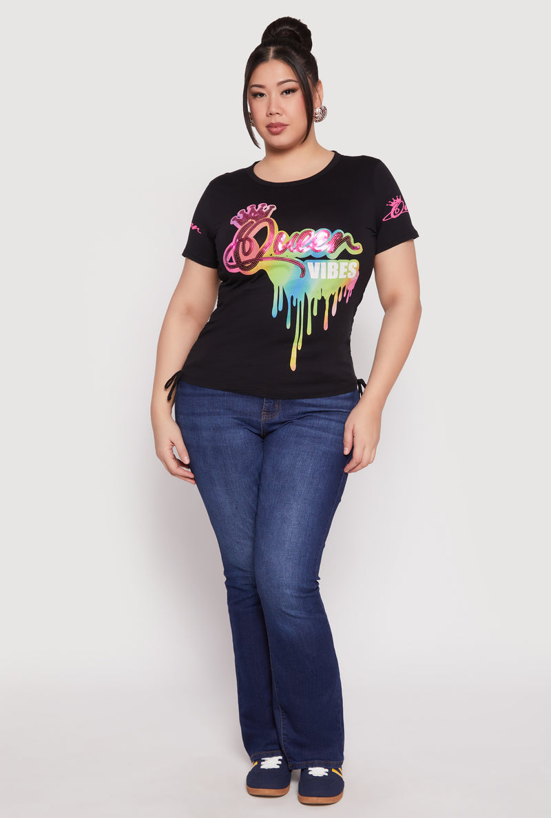 Plus Size Sequin Queen Vibes Graphic Tee