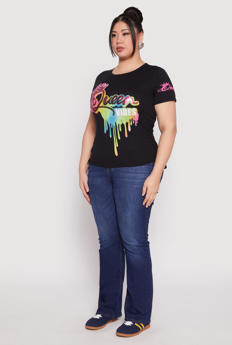 Plus Size Sequin Queen Vibes Graphic Tee