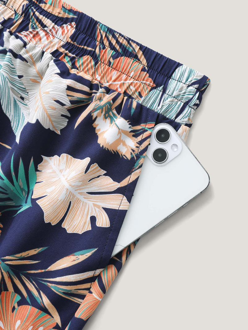 Tropical Leaf Print Wide-Leg Pants