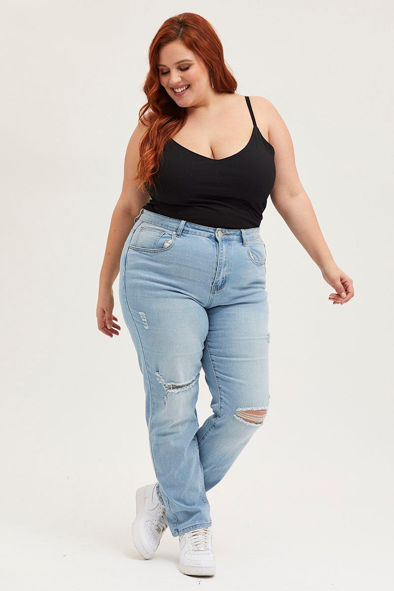 Black Singlet Top V-neck Cotton