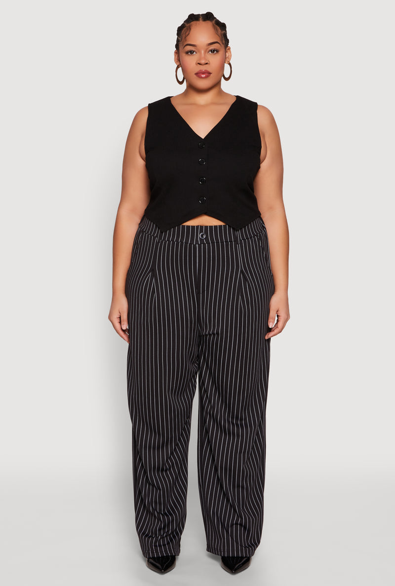 Plus Size Striped Wide Leg Pants