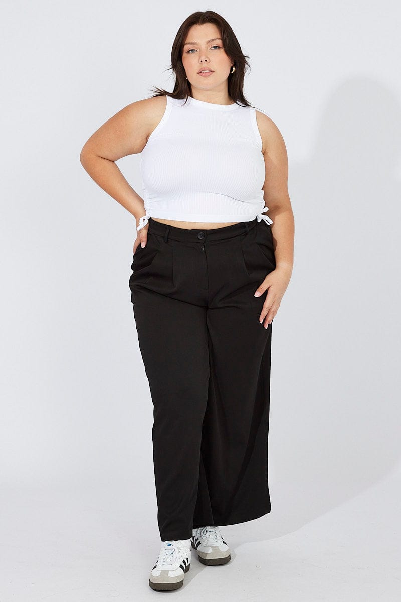 White Tank Top Crew Neck Seamless Side Ruched