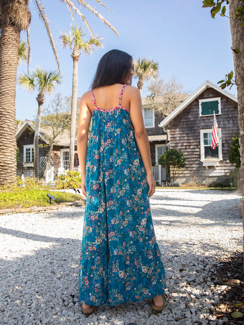 Stephanie Jumpsuit - Turquoise Roses