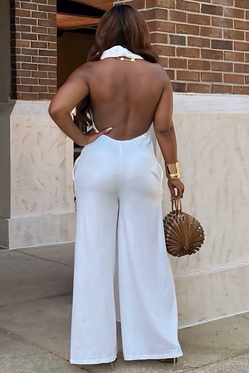 Valana Sunburst Halter Jumpsuit-White