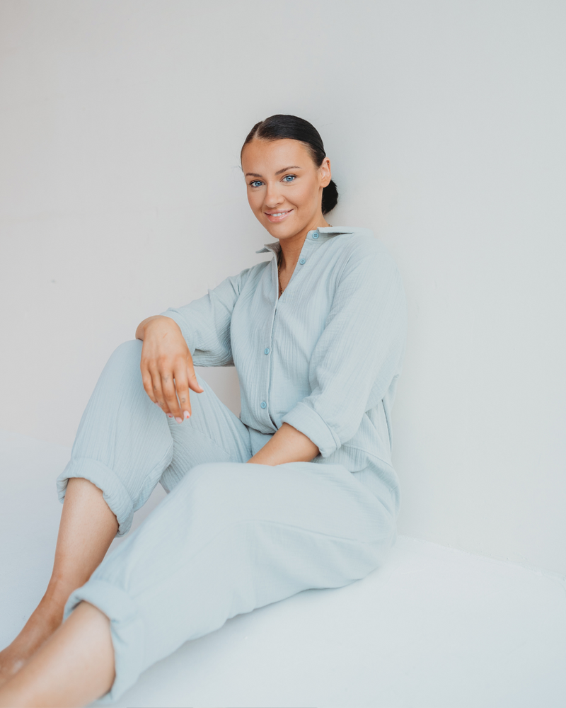 Shana Sky Blue Collared Jumpsuit