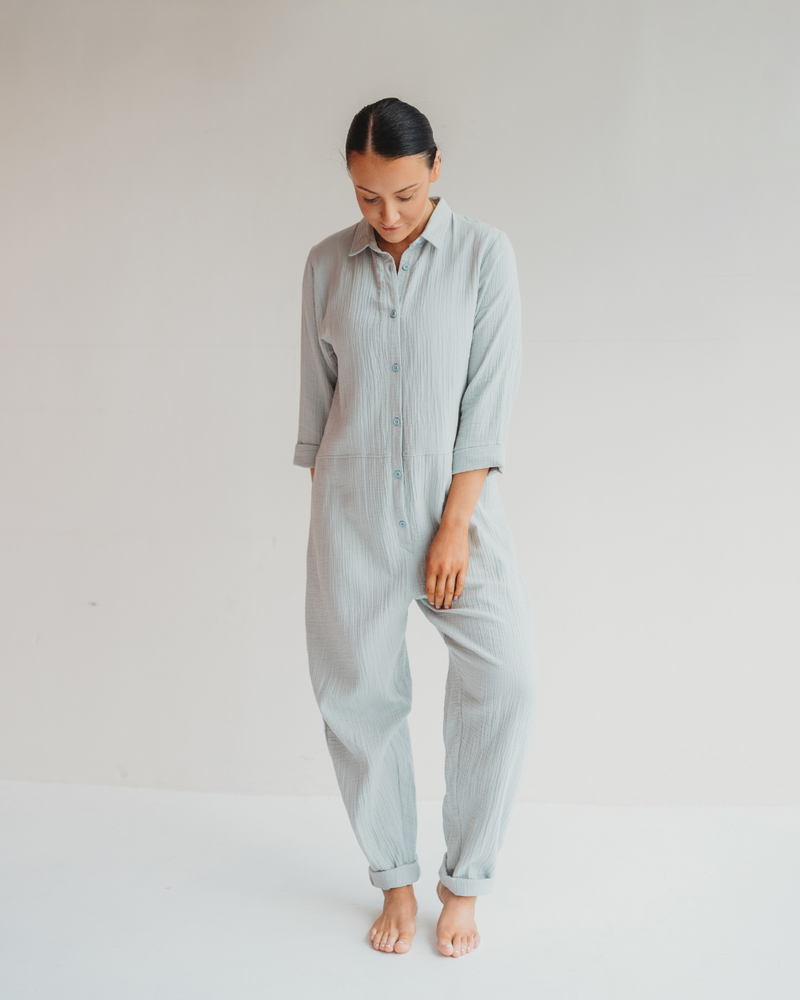 Shana Sky Blue Collared Jumpsuit