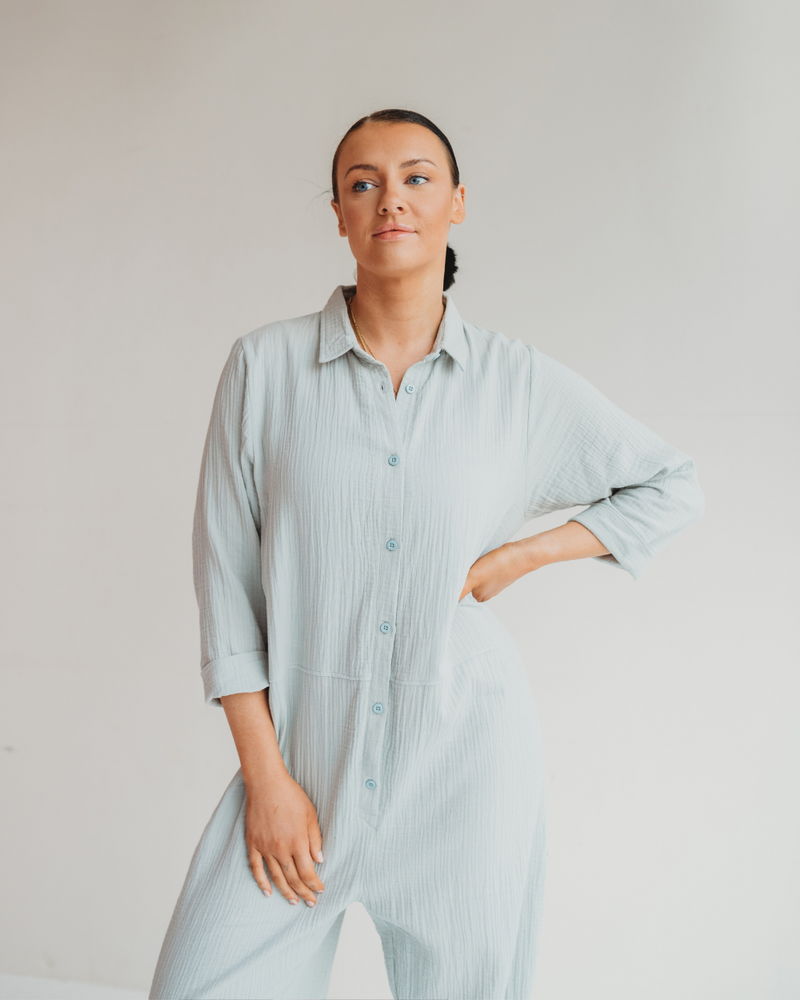 Shana Sky Blue Collared Jumpsuit