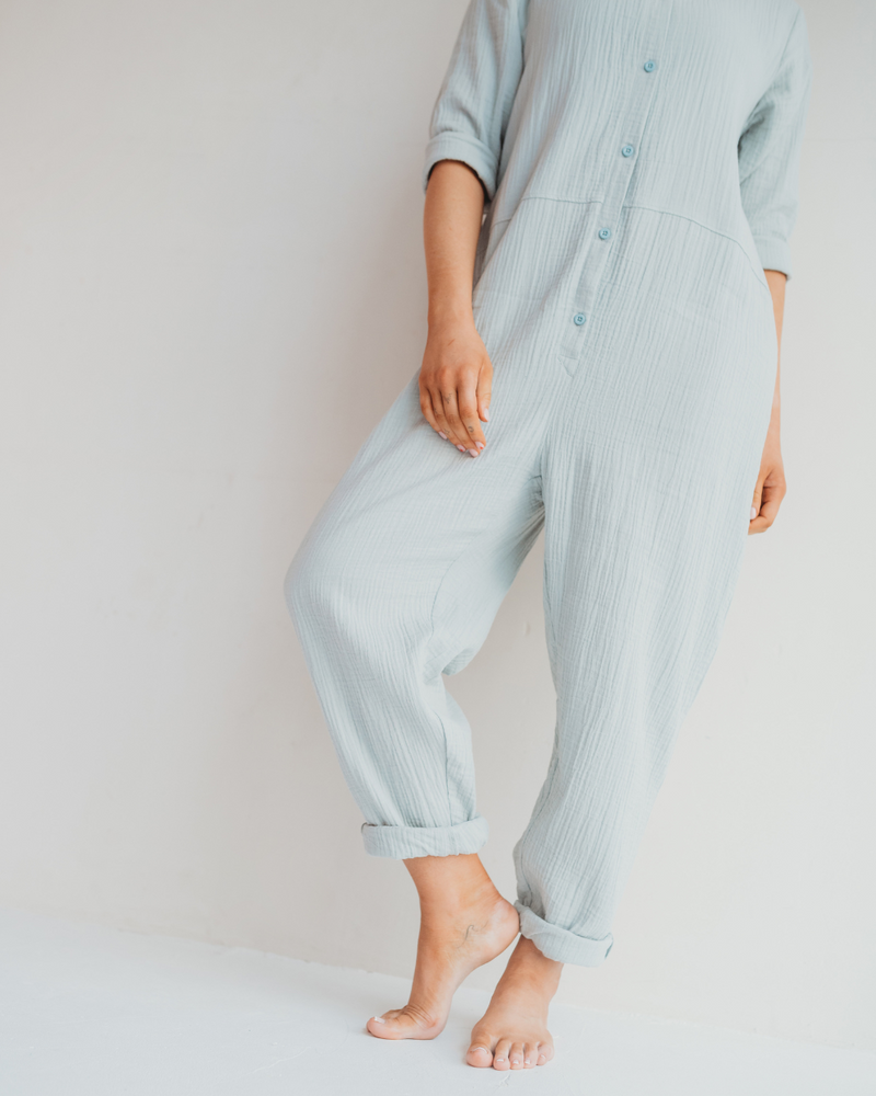 Shana Sky Blue Collared Jumpsuit