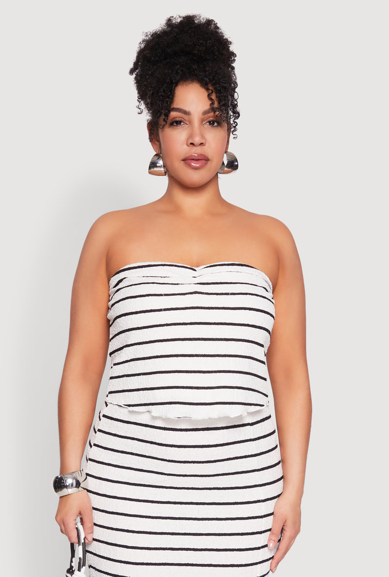 Plus Size Almost Famous Striped Sweetheart Neckline Tube Top