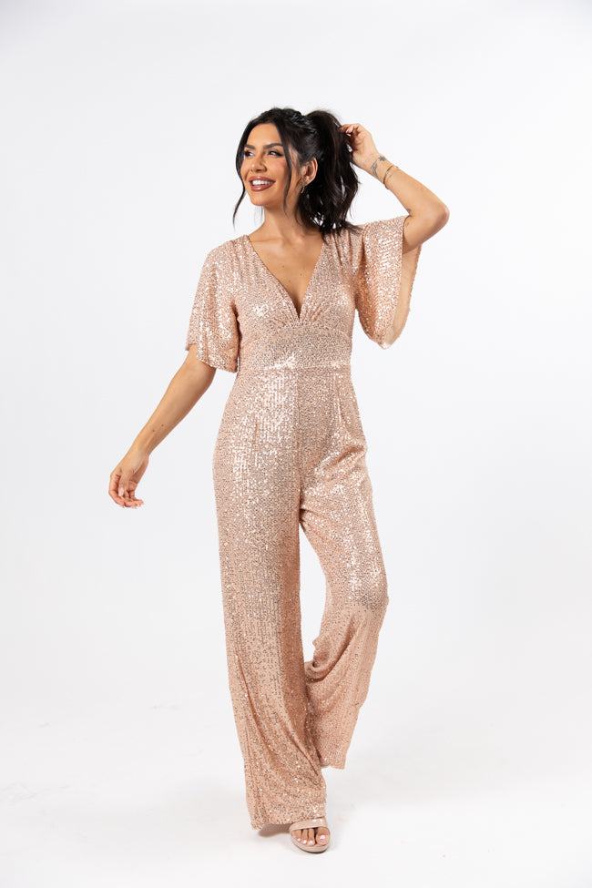 Martini Moments Champagne Sequin Jumpsuit  FINAL SALE