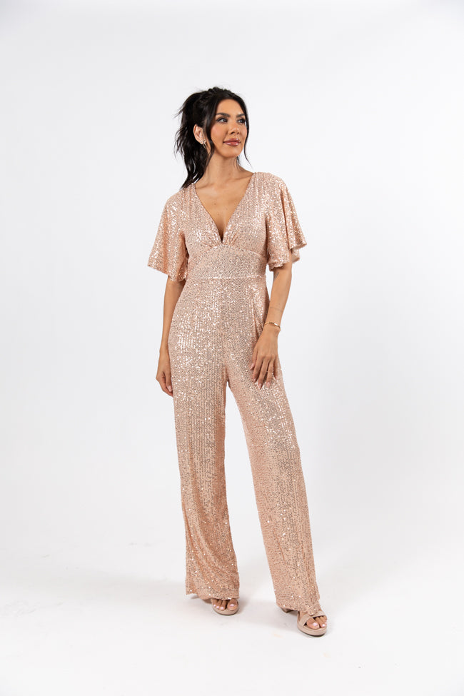 Martini Moments Champagne Sequin Jumpsuit  FINAL SALE