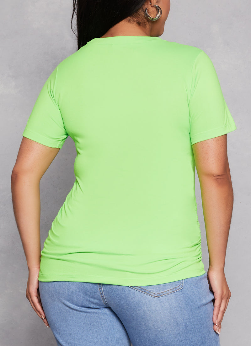 Plus Size Basic Ruched Side Crew Neck Tee