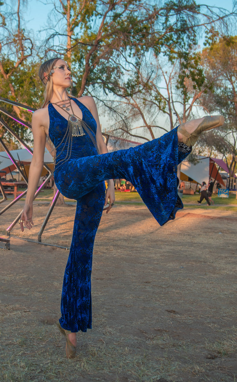 Ocean Ripple Burnout Velvet Liberty Super Bell Onesie