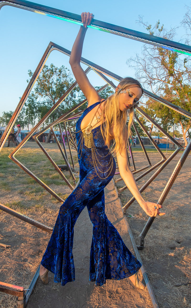 Ocean Ripple Burnout Velvet Liberty Super Bell Onesie