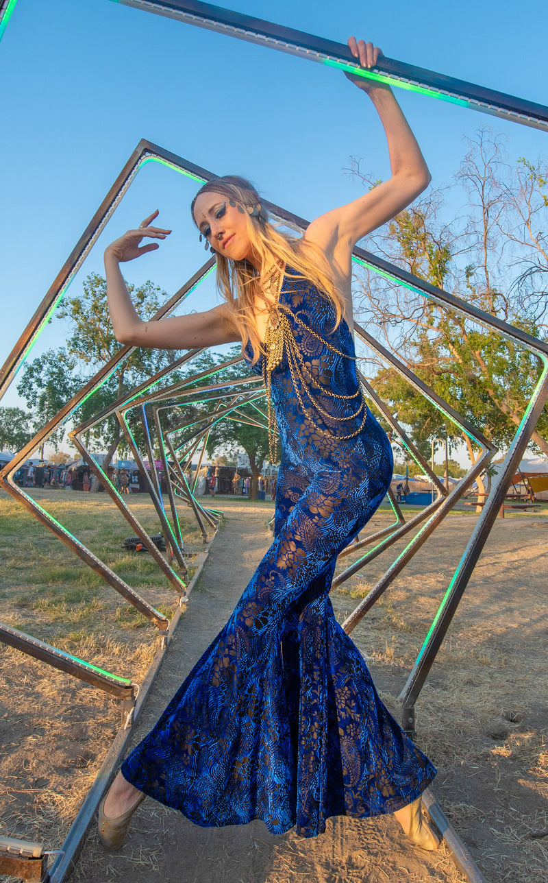 Ocean Ripple Burnout Velvet Liberty Super Bell Onesie
