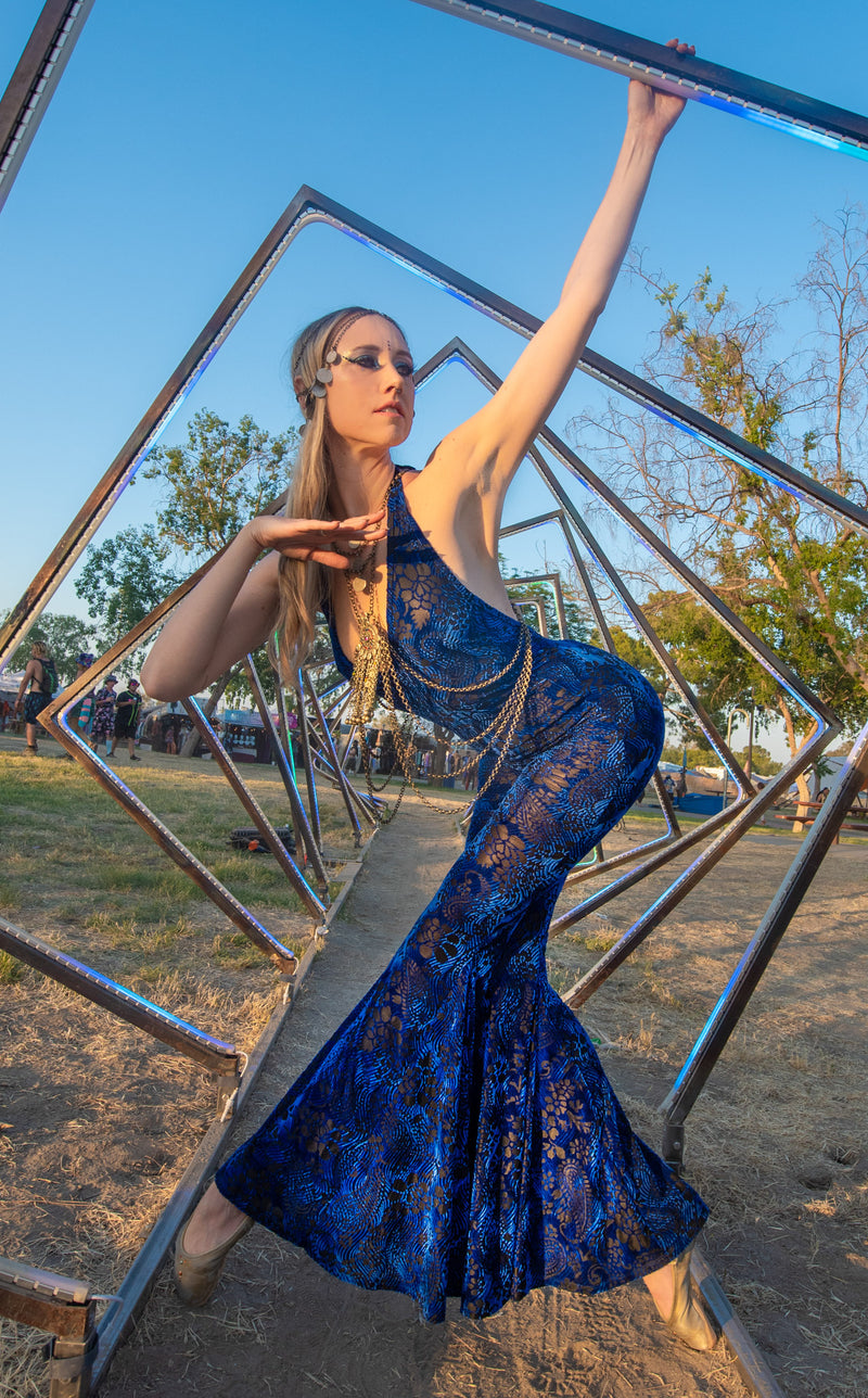 Ocean Ripple Burnout Velvet Liberty Super Bell Onesie