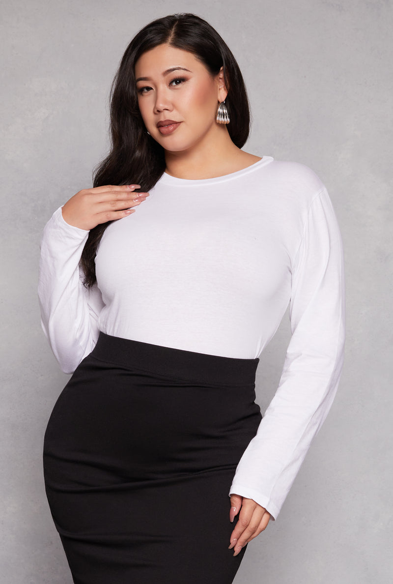 Plus Size Basic Crew Neck Long Sleeve Top