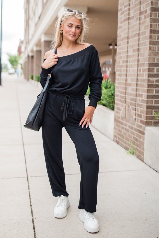 Memory Lane Black Off The Shoulder Knit Jumpsuit FINAL SALE